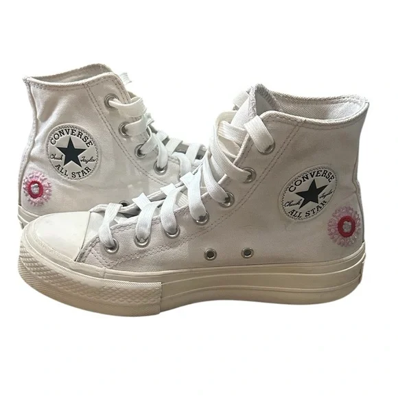 CONVERSE Chuck Taylor All Star Lift Platform Sneakers Floral Embroidery Sz 7.5 - Picture 4 of 12